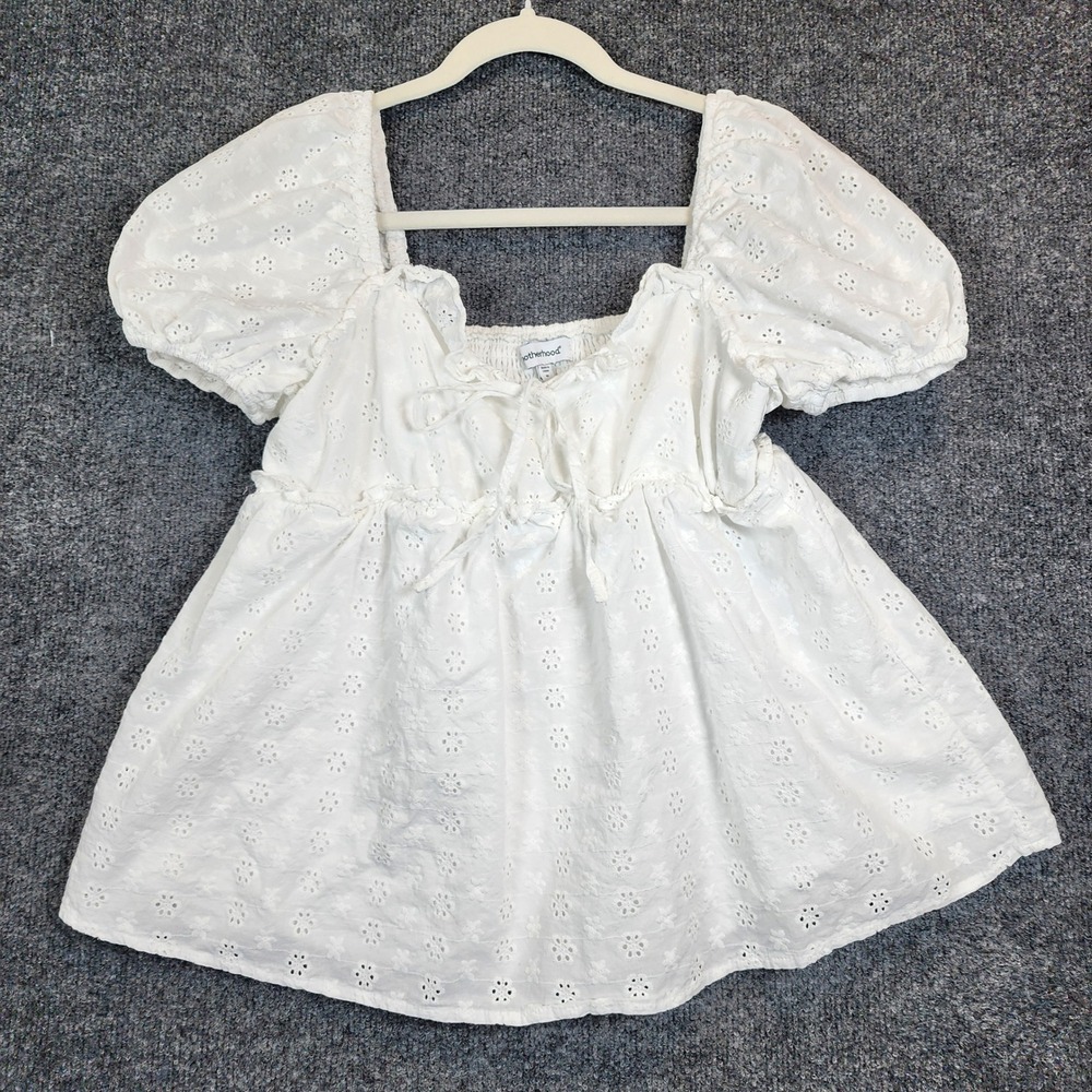 Motherhood Eyelet Puff Sleeve Babydoll Peplum Blouse Cottagecore Fairy Size M